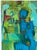 This is a wonderful abstract landscape in many hues of turquoise, lime green, and aqua, with accents of gold, yellow,...