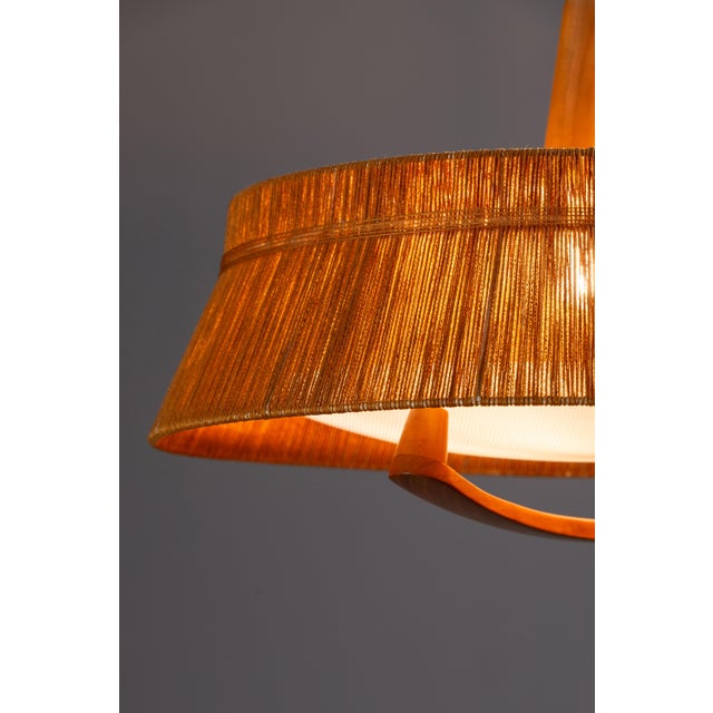 Large Teak and Sisal Pendant Lamp attributed to Temde Leuchten, 1960s For Sale - Image 11 of 13