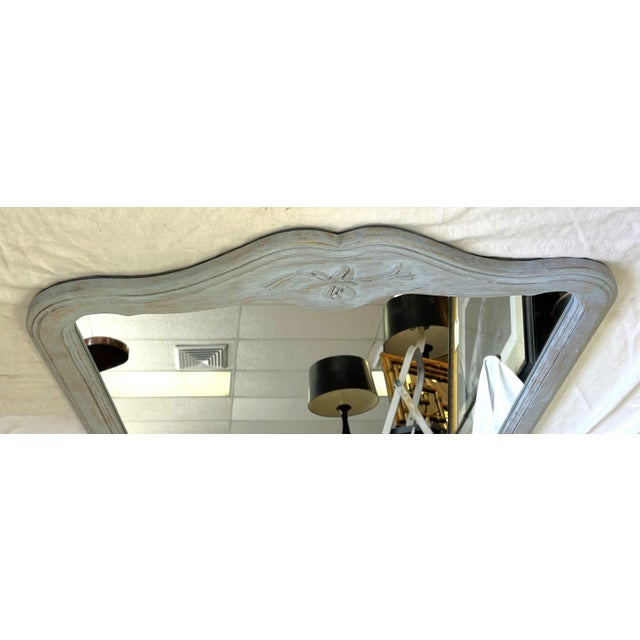 Shabby Chic Vintage French Country Wood Mirror With Distressed Finish For Sale - Image 3 of 13