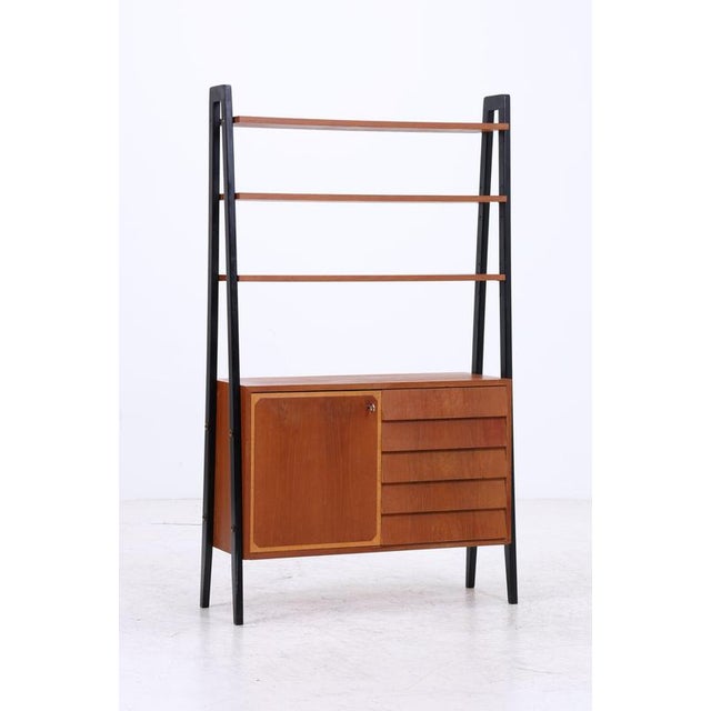 Mid-Century Vintage Teak Bookshelf with 5 Drawers and Door For Sale - Image 4 of 17