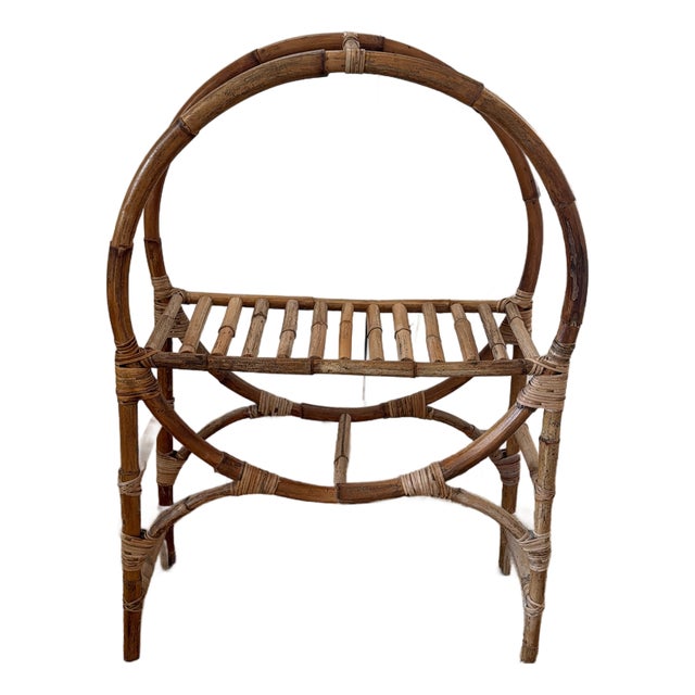 Vintage Midcentury Bamboo/Rattan Circular Shelf Unit For Sale