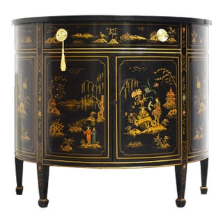 Mid Century French Chinoiserie Leather Top DemiLune Commode - Single Unit For Sale