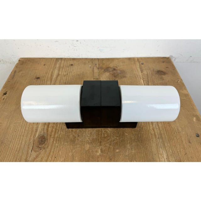 Industrial Brown Bakelite Wall Light with Milk Glass, 1960s For Sale - Image 4 of 16