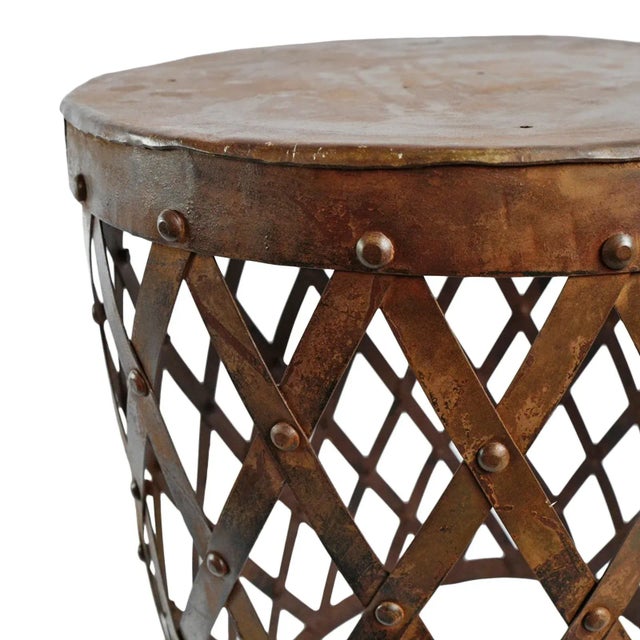 Iron Diamond Barrel Side Table For Sale - Image 4 of 4