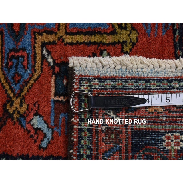 1930 Red Antique Persian Karajeh Geometric Medallions Hand Knotted Pure Wool Rug For Sale - Image 4 of 12