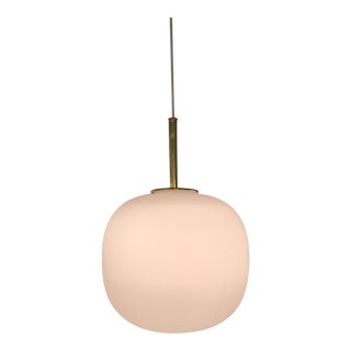 Mid-Century Matte Globe Pendant Light with Brass Fittings For Sale