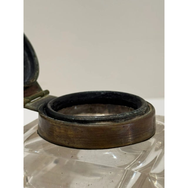 Metal Hensa Marked Glass & Brass Inkwell With Domed Lid (C. 1920s–30s) For Sale - Image 7 of 9
