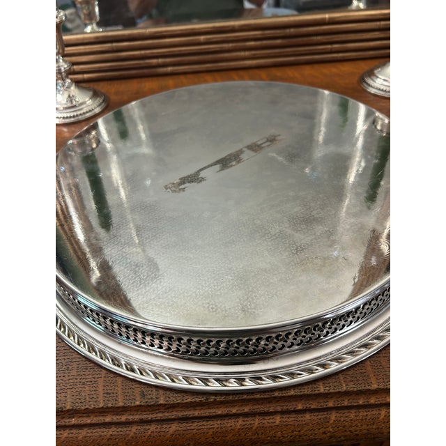 Silver Vintage 15.5” Wm Rogers Silver Plate Round Gallery Tray For Sale - Image 8 of 11