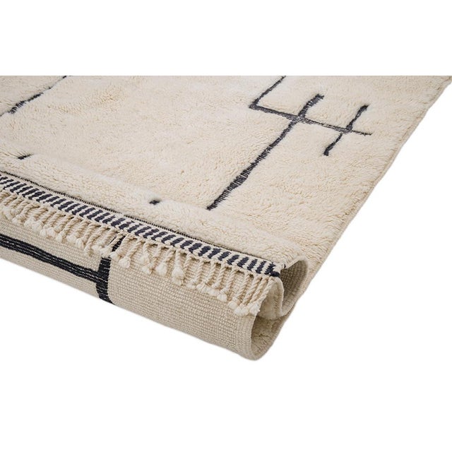 Minimalist Sketch Line Hand-Knotted Wool Rug | 12'1" X 8'6" | One of a Kind For Sale - Image 11 of 12