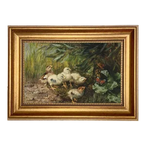Chicks and Butterfly 7x11" Framed Print on Canvas