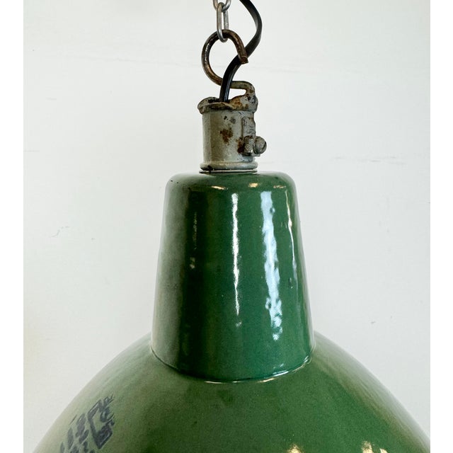 Industrial Green Enamel Factory Pendant Lamp, 1960s For Sale - Image 6 of 16