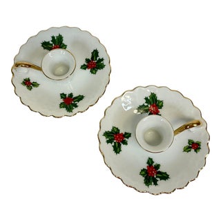 Mid-Century Americana Christmas “Holly” by Lefton Candle Holders - a Pair For Sale