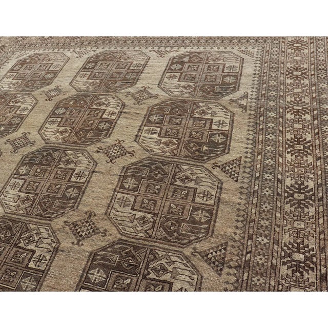 Brown Mid 20th Century Hand-Knotted Turkomen Ersari Rug in Wool With All-Over Repeating Gul Design For Sale - Image 8 of 13