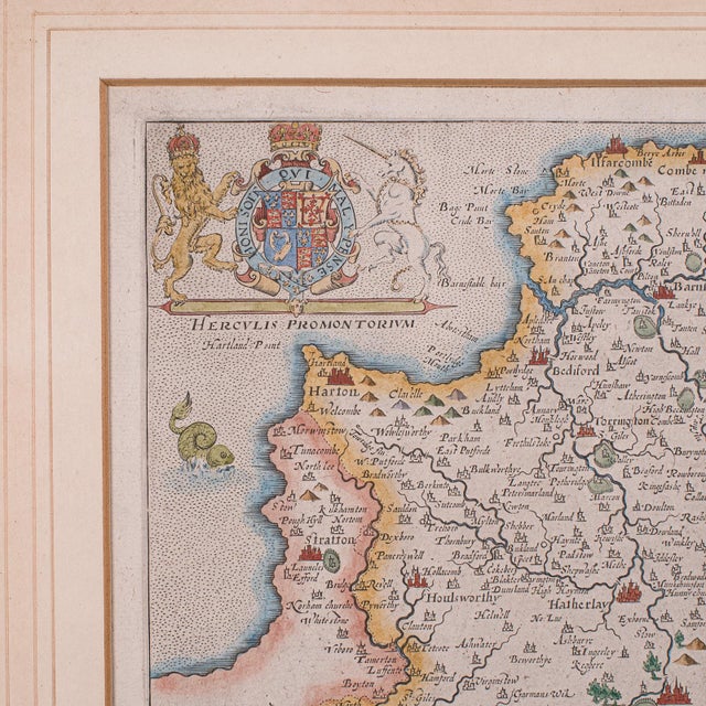 Antique Devon County Map, English, Framed 17th Century Atlas Cartography, c.1650 For Sale - Image 6 of 12