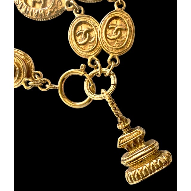 70s Chanel Bracelet Seal Charm Double C CC Gold Plated Logo Coco Vintage For Sale - Image 17 of 17
