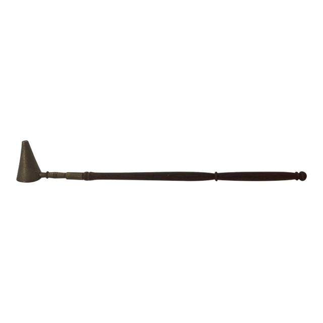 Antique Metal and Wooden Handle Candle Snuffer For Sale