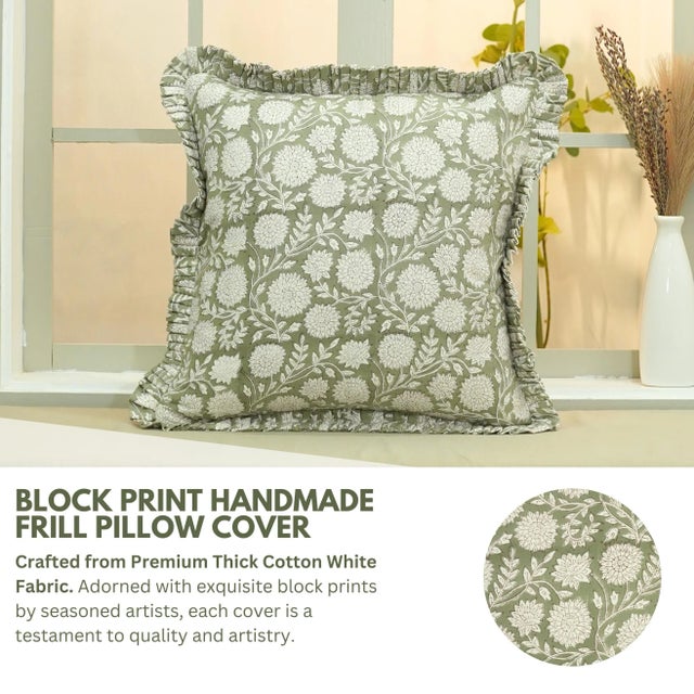 Elevate your space with our block print handmade cushion cover, crafted with care on thick cotton white fabric. The...