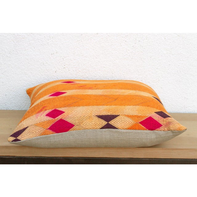 Tribal Radiant Chevron, Large Heirloom Bagh Phulkari Pillow For Sale - Image 3 of 5