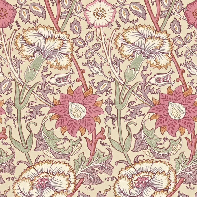 Morris & Co Pink & Rose Wallpaper in Manilla/Wine - a Sample For Sale