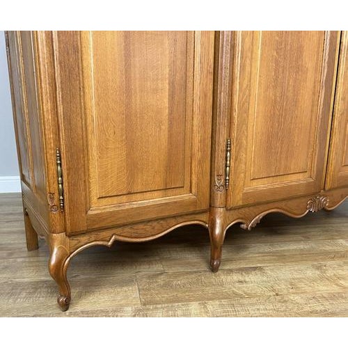 Wood Vintage French Louis XVI Style Oak Four-Door Armoire For Sale - Image 7 of 11