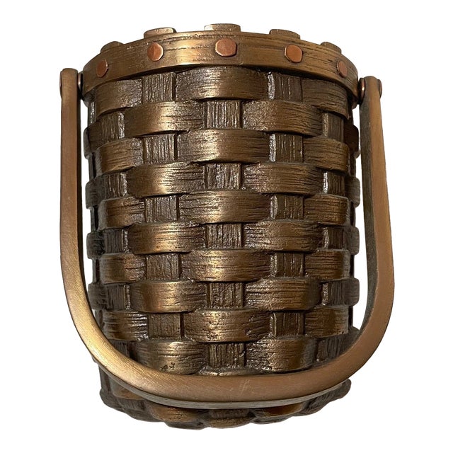 High Quality 1991 Solid Bronze Copper Woven Basket Signed Front Door Knocker For Sale