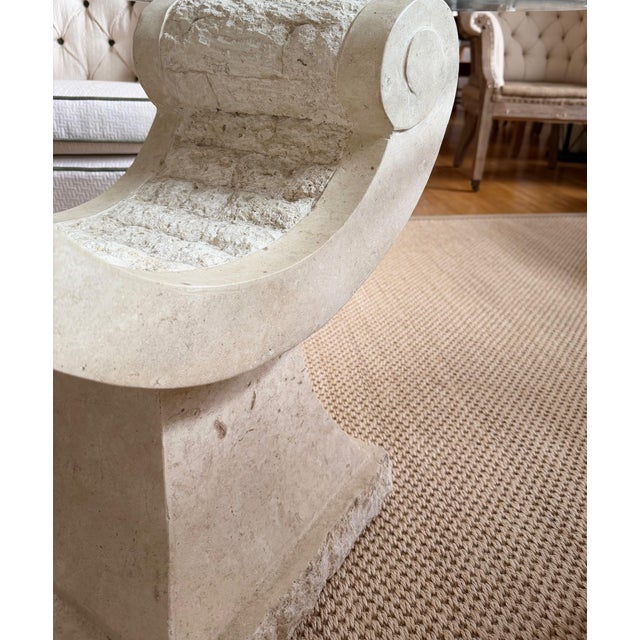 Travertine Sculptural Base Cocktail Drinks Coffee Side Table With Glass Top For Sale - Image 12 of 17