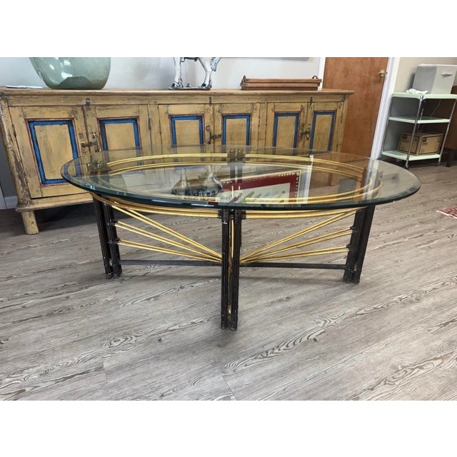 1970s 1970 Steel Faux Bamboo and Glass Gilt Coffee Table For Sale - Image 5 of 5