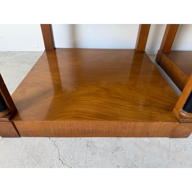 Baker Hollywood Regency Cherry Wood & Marble Top Nightstands – A Pair For Sale In Miami - Image 6 of 12