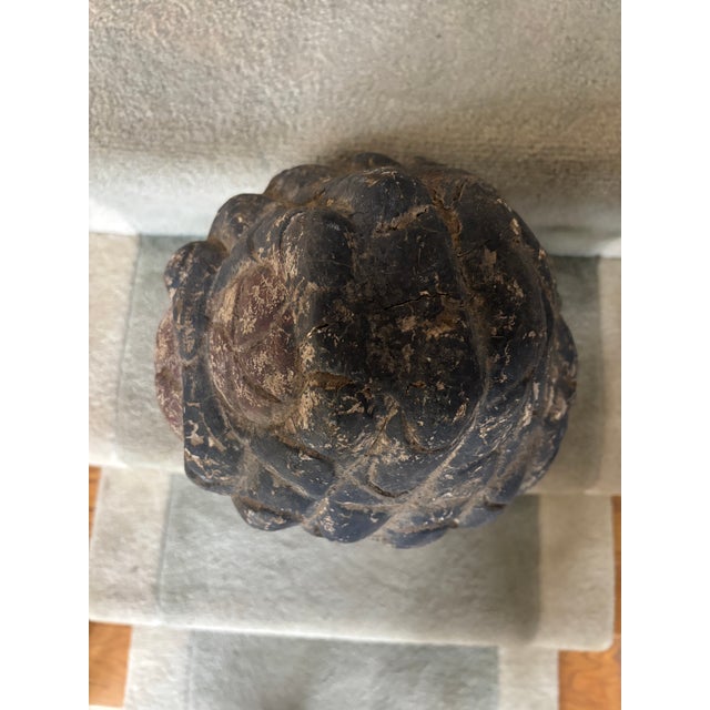 1900 - 1909 Carved and Polychromed Wooden Buddha Head For Sale - Image 5 of 11