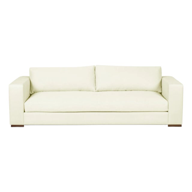 Casa Cosima Modernly Plush Ivory Linen Sofa For Sale