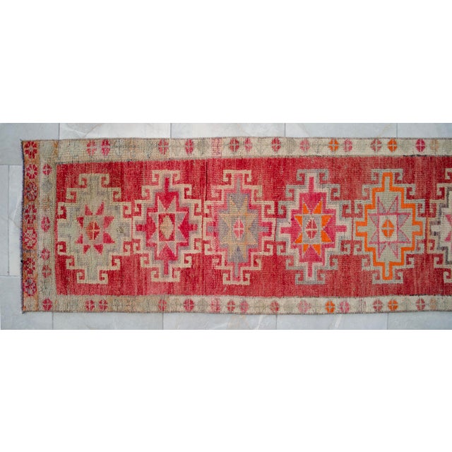 Hand-Knotted Narrow Runner Turkish Rug Hallway Decor- 2'1' X 12'3' For Sale - Image 11 of 15