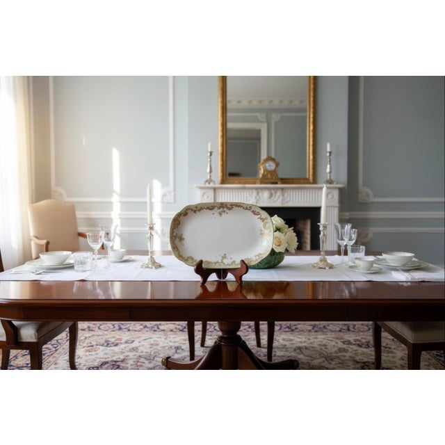 Antique Elite Works Limoges 10” Porcelain Serving Platter - Celadon Dotted Border & Gilded Scrolls For Sale - Image 12 of 12