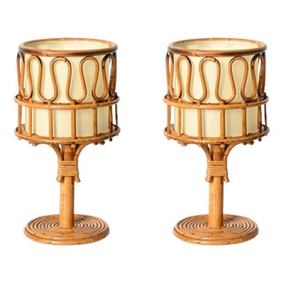 Table Lamps in Rattan, Parchment and Wicker by Franco Albini, Italy, 1960s, Set of 2 For Sale