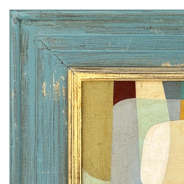 Contemporary Colorblock Oil Painting in Vintage Painted Frame | Chairish