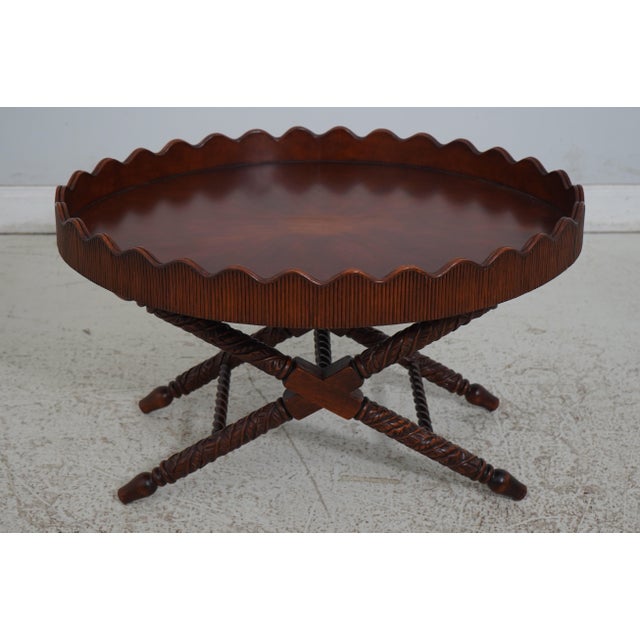Traditional Caribbean Style Carved Mahogany Tray Top Serving Table For Sale - Image 3 of 12