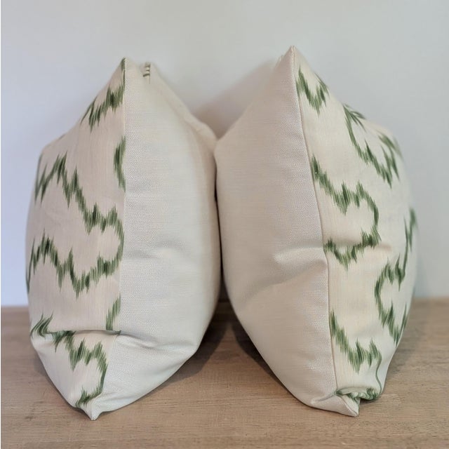Lee Jofa Mallorcan Ikat in leaf (green) is such a fun bold modern print. This fabric is a softened cotton/linen blend....