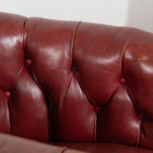 Red Pair of 20th Century Danish Red Vintage Leather Barrel Back Club Chairs For Sale - Image 8 of 12