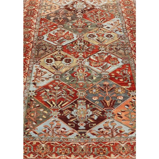 Tribal Antique Persian Bakhitari Colorful Rug in All-Over Diamond Garden Design For Sale - Image 3 of 12
