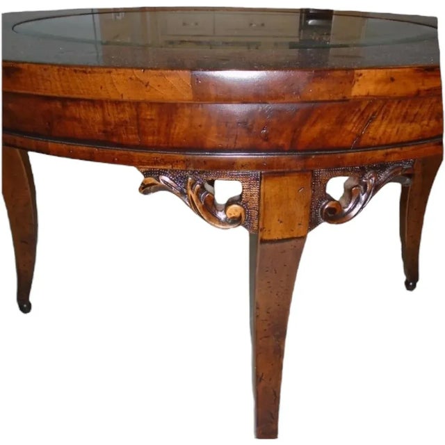 1980s Vintage Glass and Inlaid Wood Coffee Table For Sale - Image 4 of 4