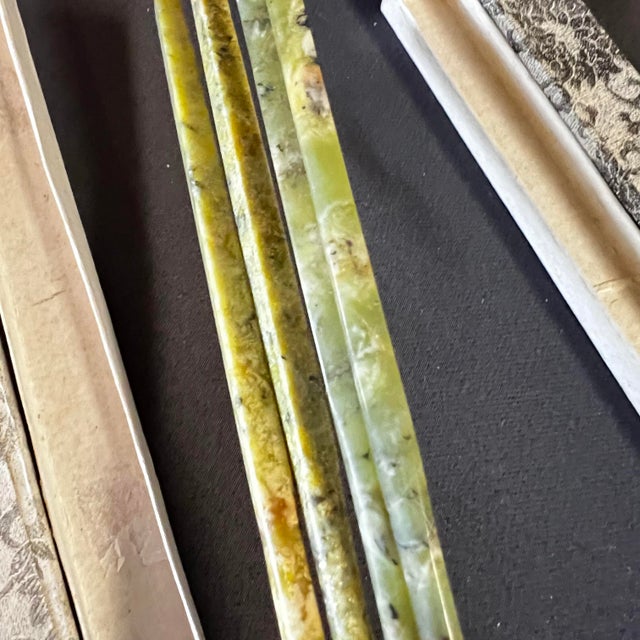 Gemstone Vintage Chinese Jade 4 Chopsticks Set in Original Boxes, Mid Century - 2 Pairs For Sale - Image 7 of 7