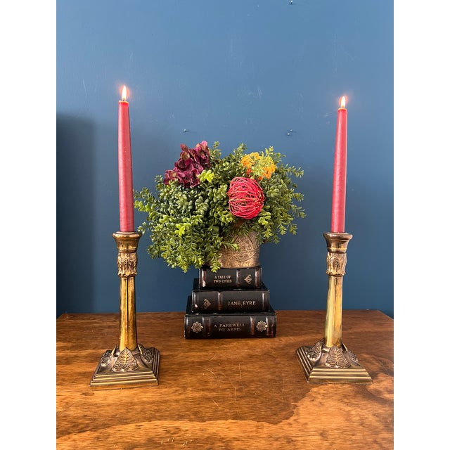 Brass English Antique Brass Candlesticks With Ivy Relief Bases, Circa 1900 For Sale - Image 8 of 17