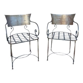 Vintage Metal Scroll Armchairs, Pair For Sale