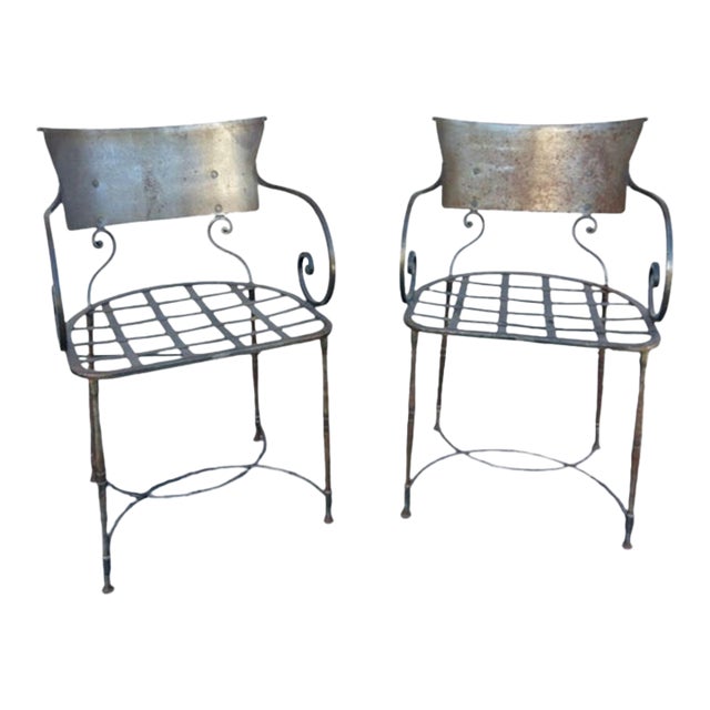 Vintage Metal Scroll Armchairs, Pair For Sale