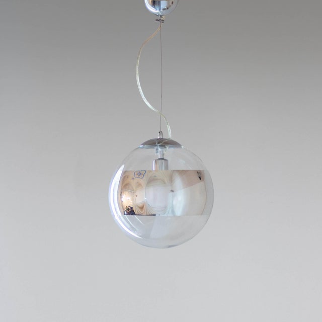 Italian Modern Space Age Glass and Silver Metal Pendant Light from Artemide, 1980s For Sale - Image 12 of 12