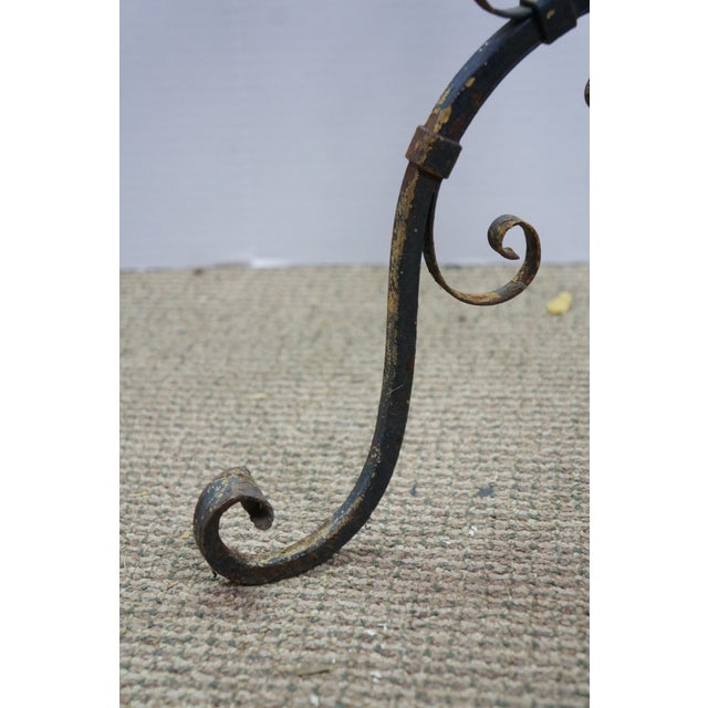 Antique Victorian Art Nouveau Scrolled Wrought Iron Tripod Garden Plant Stand For Sale - Image 11 of 16