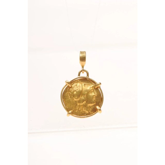 Metal Greek Gold Stater Coin Pendant Trimmed in 22k Gold For Sale - Image 7 of 12