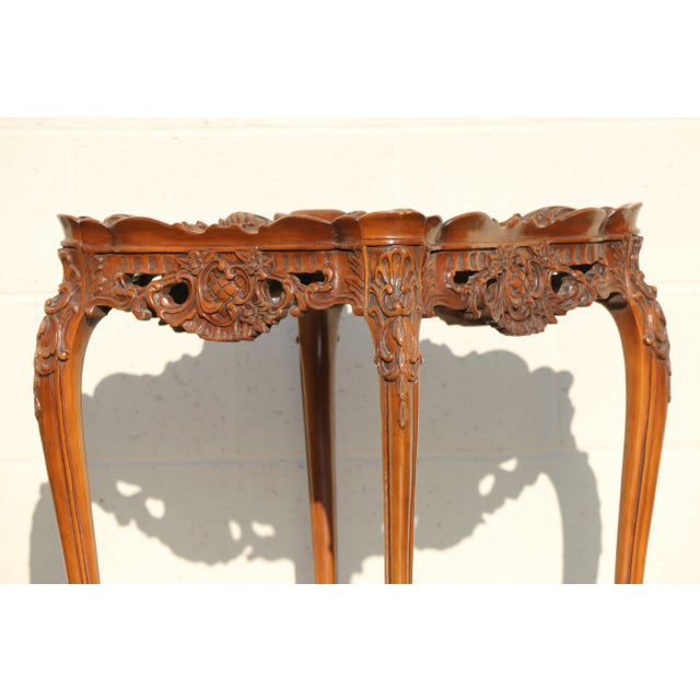 Wood Pair of Louis XV Style Marquetry Side Tables/End Tables | French Rococo Revival Carved Wood For Sale - Image 7 of 18