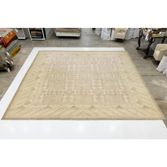 Hand-Knotted Khotan Inspired Transitional Wool Rug - Neutral Earth Tones 18x20 For Sale - Image 4 of 11