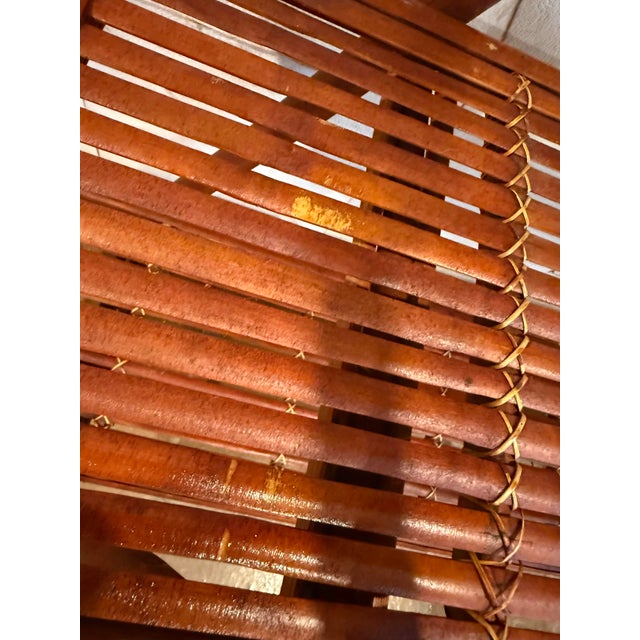 Rare Mid-Century Style Bamboo, Rattan Foldable Wall, Book Shelf, Étagère With 4 Graduated Tiers in a Sculptural a-Frame Form For Sale - Image 11 of 12