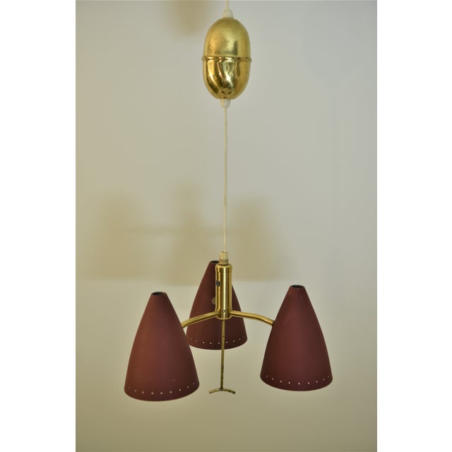 Metal Swedish Modern Triple Pendant Lamp with Elevator Function, 1950s For Sale - Image 7 of 11